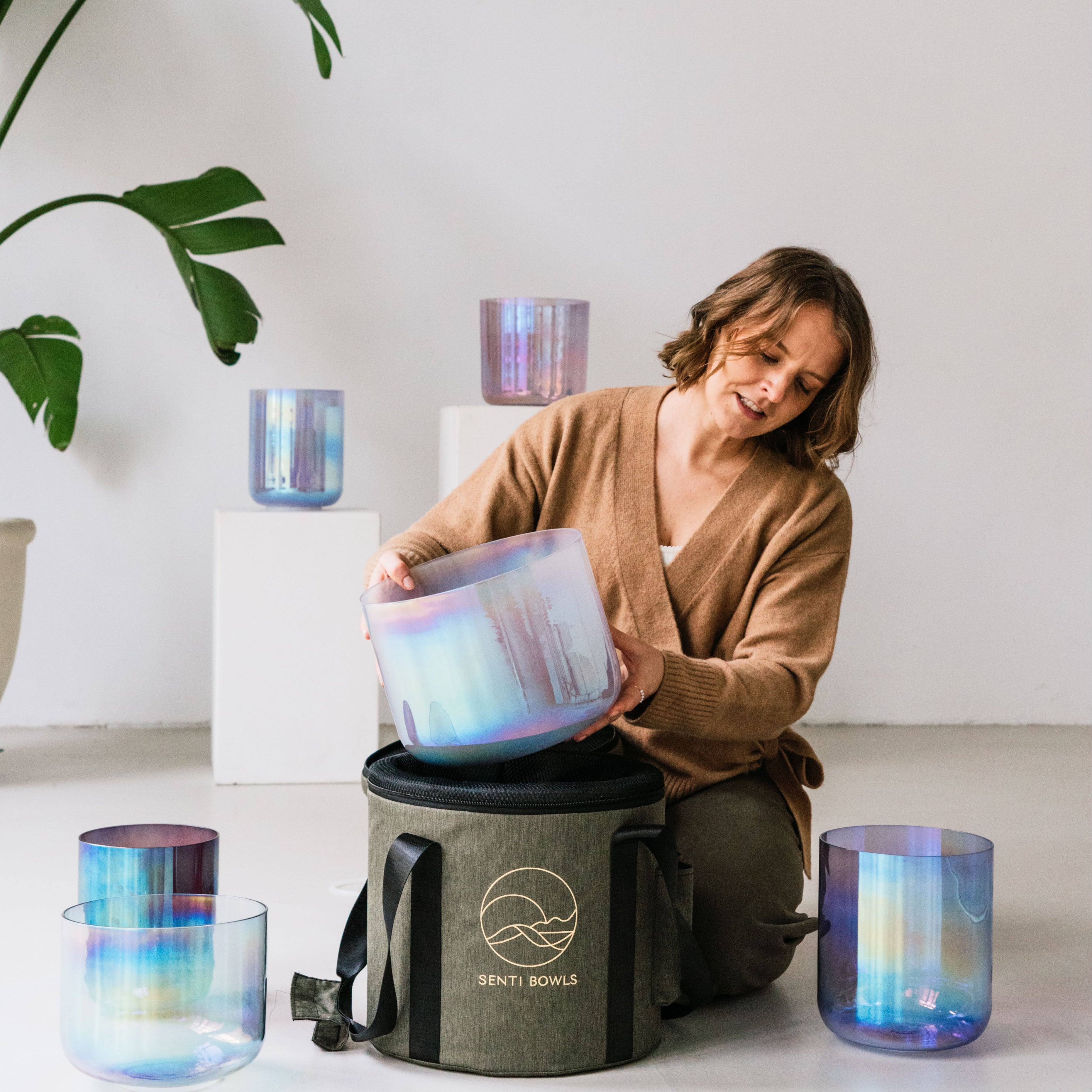 Wunderschöne und hochwertige Senti Bowls Tasche zum sicheren Transport von Kristallklangschalen.