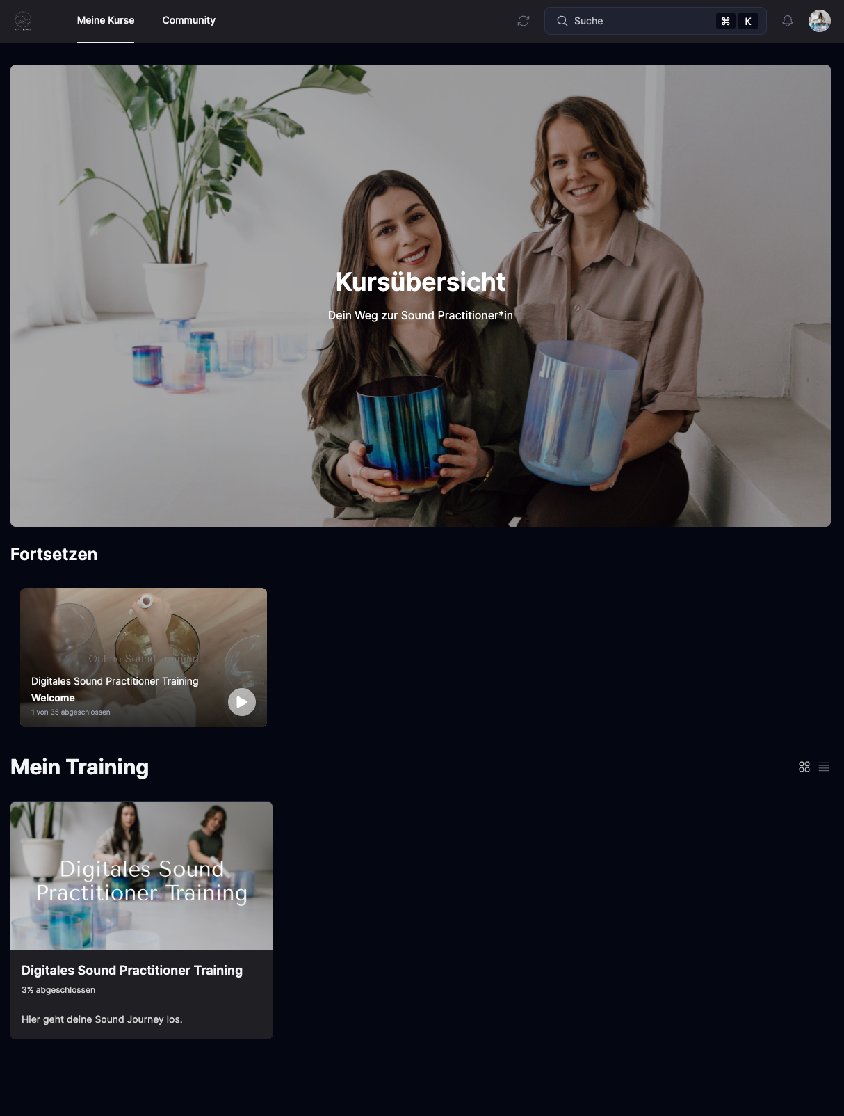 Ein Screenshot aus der Plattform des Senti Sound Trainings