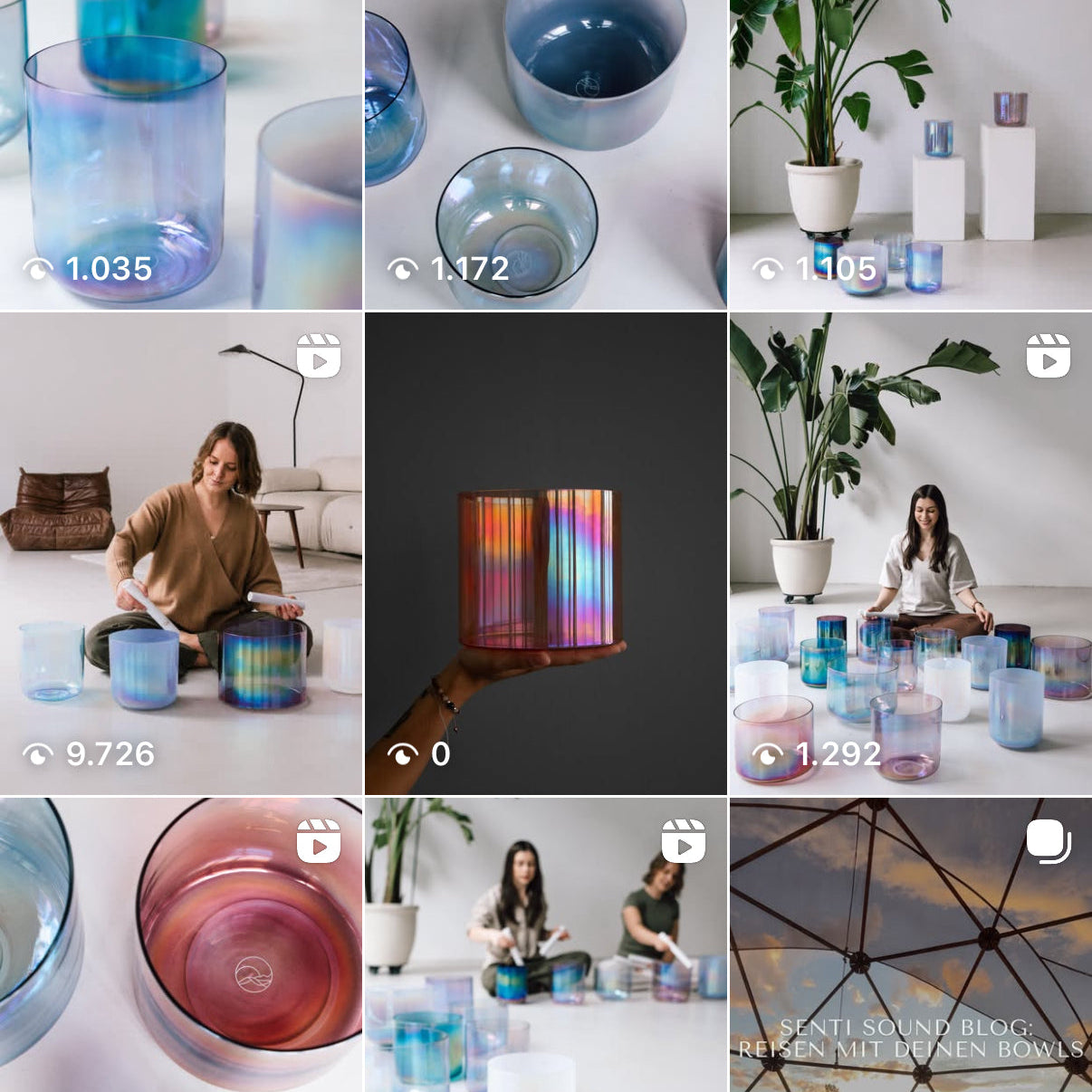 Wunderschöne Senti Bowls Kristallklangschalen-Set aus Quarzkristall, ideal für harmonische Soundbaths.