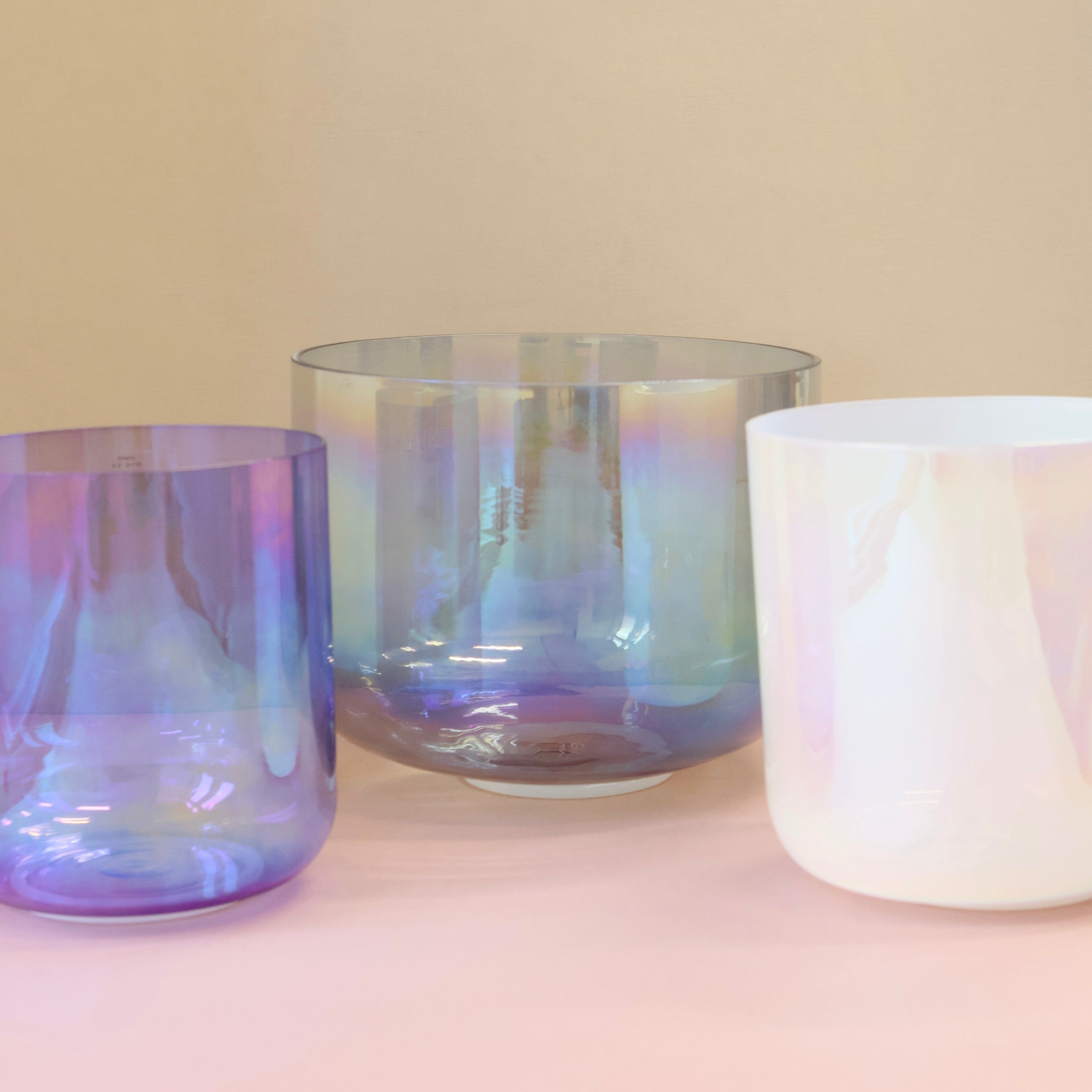 Set Kristallklangschalen Ton D G A# für Sound Meditationen Senti Bowls