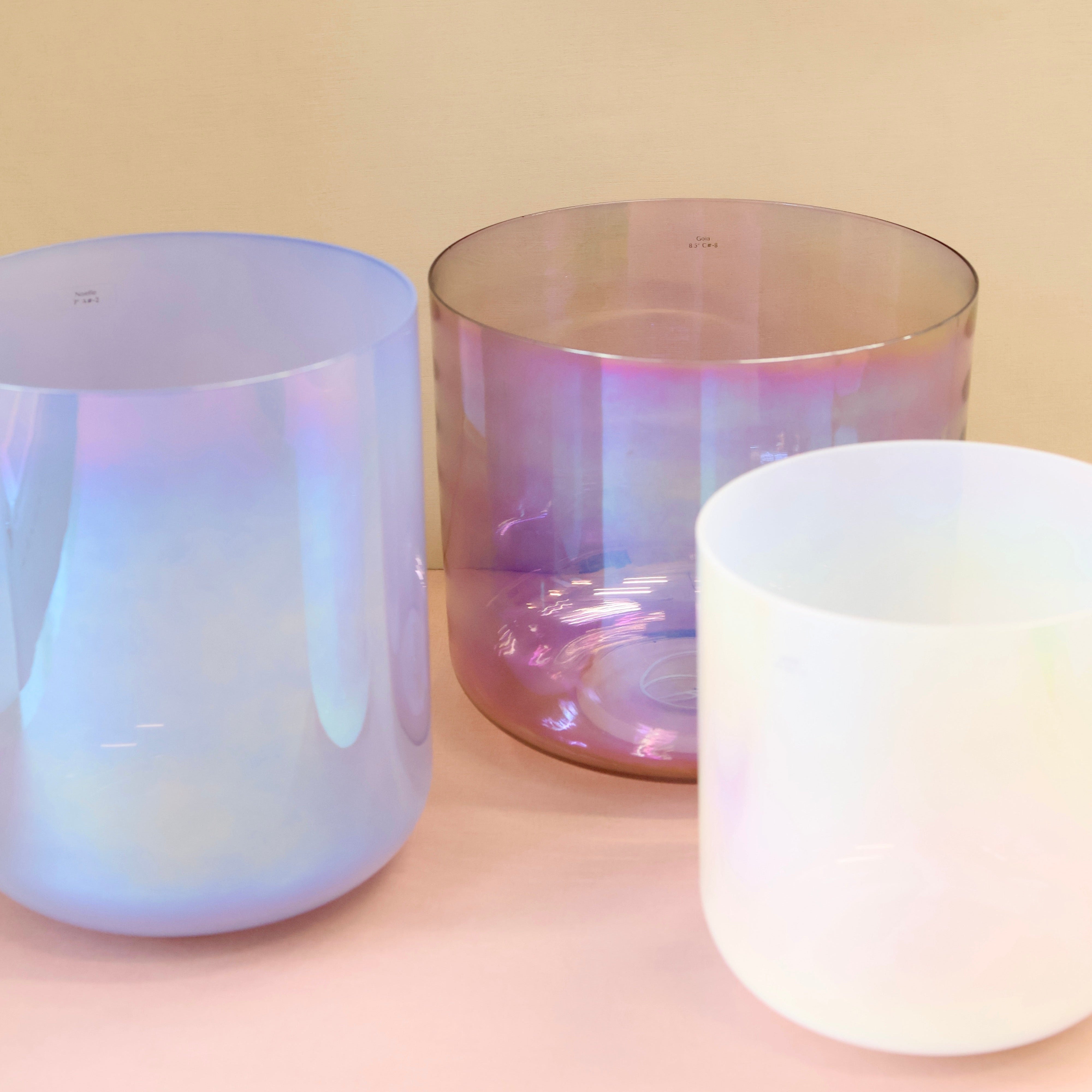 Set Kristallklangschalen Ton F# A# C# F#-Dur für Sound Meditationen Senti Bowls