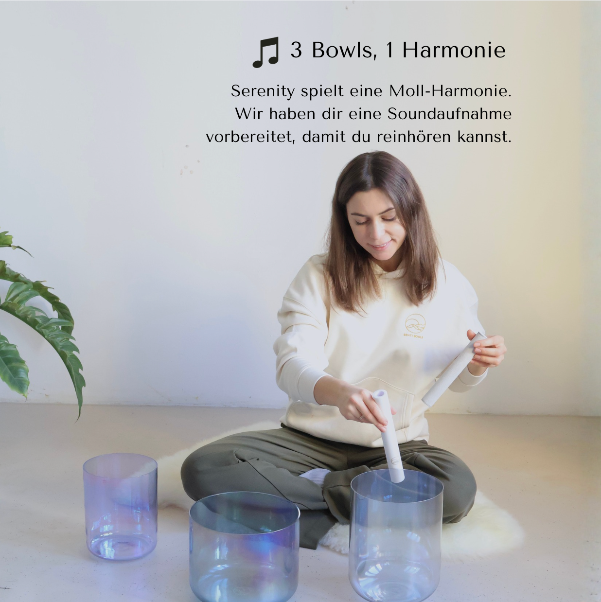 Lea mit einem Senti Bowls Kristallklangschalen-Set aus Quarzkristall bei einem Sound Event.