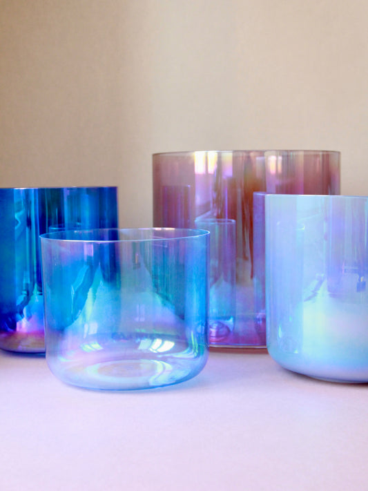 Set Kristallklangschalen Ton C E G D# für Sound Meditationen Senti Bowls
