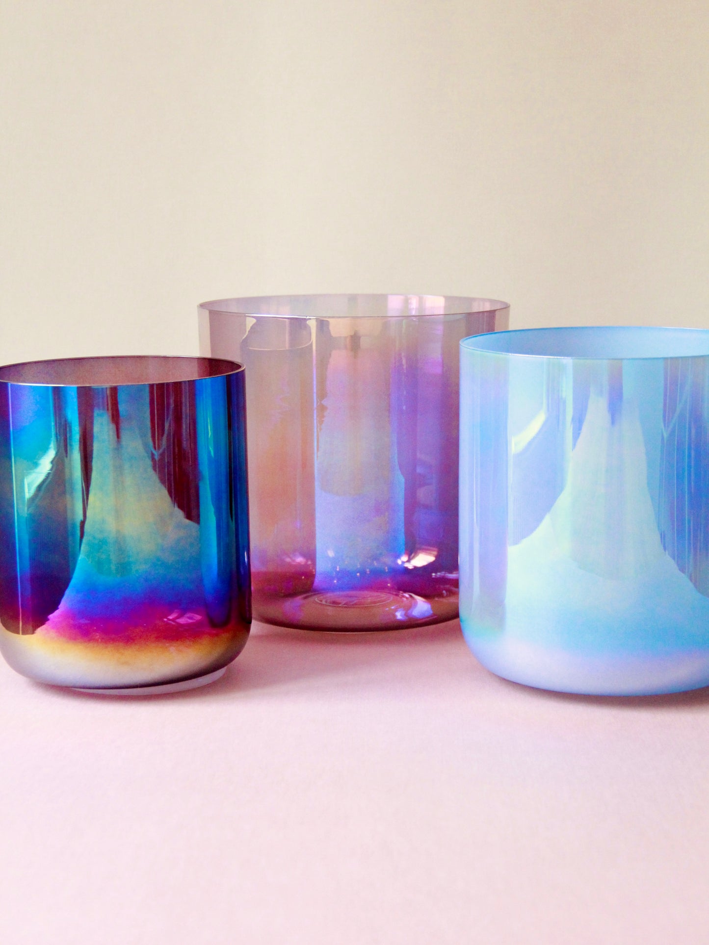 Set Kristallklangschalen Ton F# A# C# F#-Dur für Sound Meditationen Senti Bowls