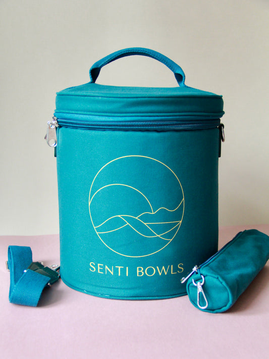 Sicher Tasche für Kristallklangschalen von Senti Bowls mit Tragegurtür Sound Meditationen